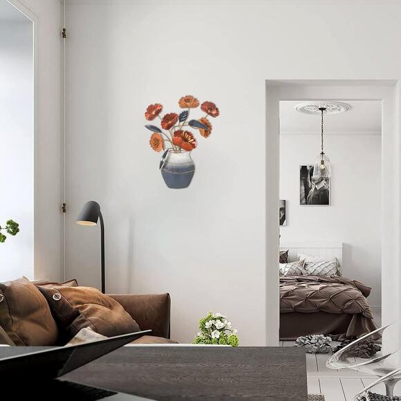 HOMEBEEZ Metal Flower Metal Wall Decor 15.75" x 19.49" Retro-Orange New - Picture 7 of 7